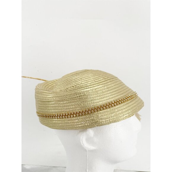 mr. song millinery GOLD Woven STRAW Head Topper HAT - Picture 7 of 9